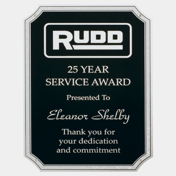 7" x 10" Textured Polished Aluminum Plate with Notched Corners, Florentine Border, and Four Holes Thumbnail