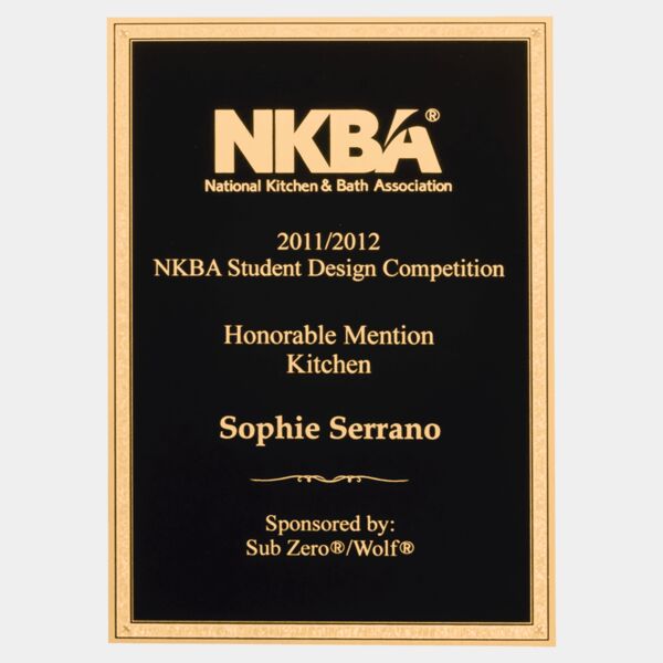 7" x 10" Textured LaserFX Brass Plated Steel Plate with Florentine Border and Four Holes Thumbnail