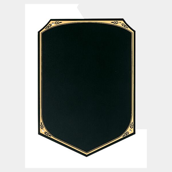 6" x 8 5/8" Laserable Brass Plate with Pointed Bottom, Leaf Design Florentine Border and Four Holes (Fits P1647) Thumbnail