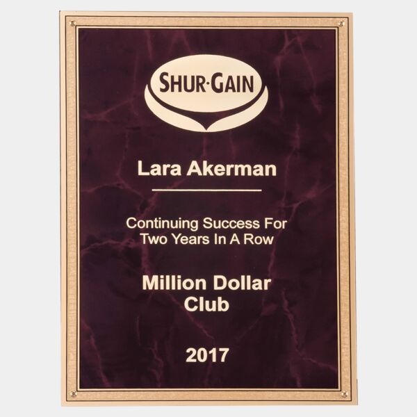 5 1/4" x 7 1/4" Ruby Marble Brass Plated Steel Plate with 4 Holes and Florentine Border Thumbnail