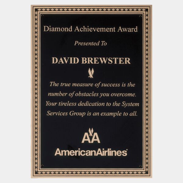 5 1/4" x 7 1/4" Laser Engravable Brass Plated Steel Plate with Diamond Florentine Border Thumbnail