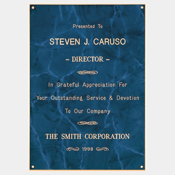 7 1/8" x 10 1/8" Sapphire Marble Laser Engravable Brass Plated Steel Plate with Border and Four Holes Thumbnail