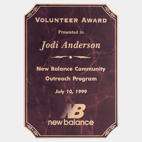 7" x 10" Airflyte Ruby Marble Brass Plated Steel Plate with Notched Corners, Border and Four Holes Thumbnail