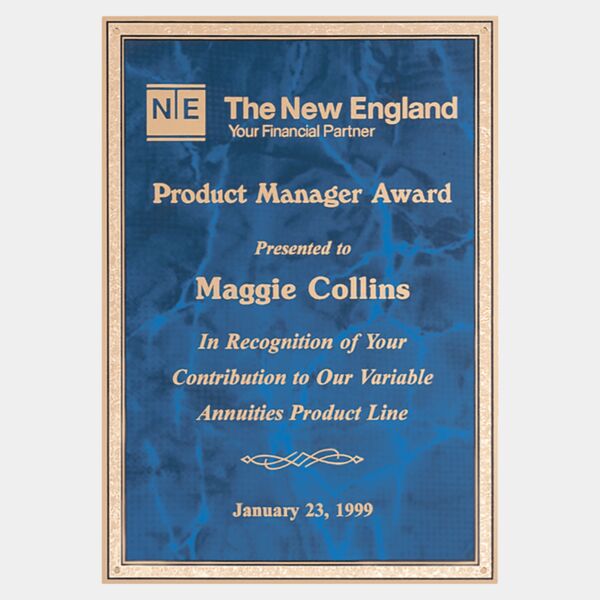 5 1/4" x 7 1/4" Brass Plated Steel Sapphire Marble Plate with Border Thumbnail