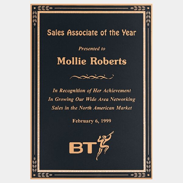 5 1/4" x 7 1/4" Laser Engravable Brass Plated Steel Plate with Florentine Design Border Thumbnail