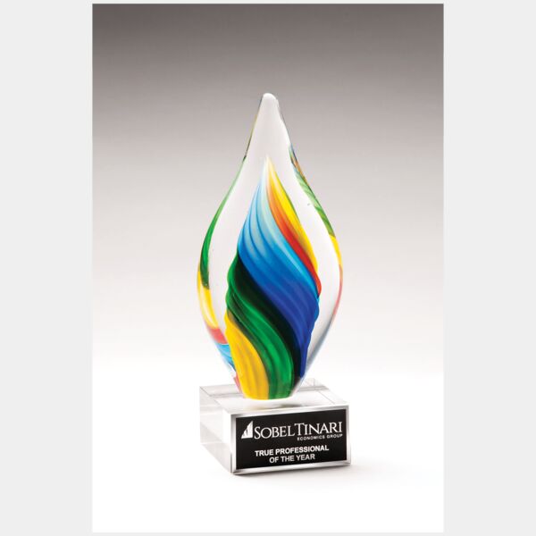 9" Rainbow Twist Art Glass on Glass Base with Laserable Aluminum Plate Thumbnail